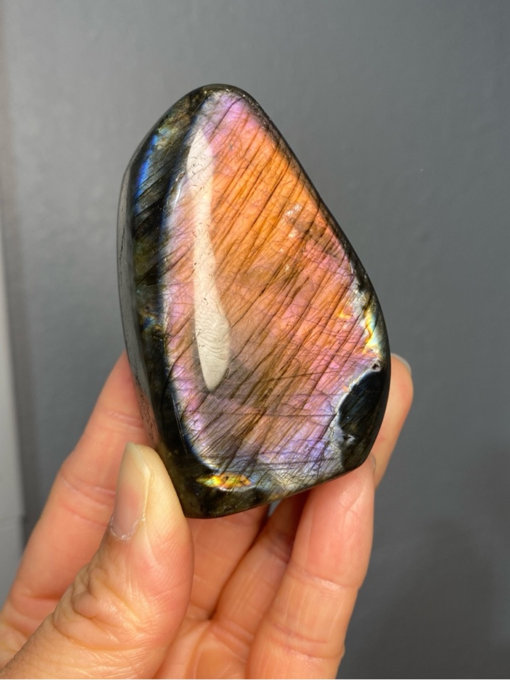 RAINBOW LABRADORITE PEACH PINK FLASH CRYSTAL FREEFORM